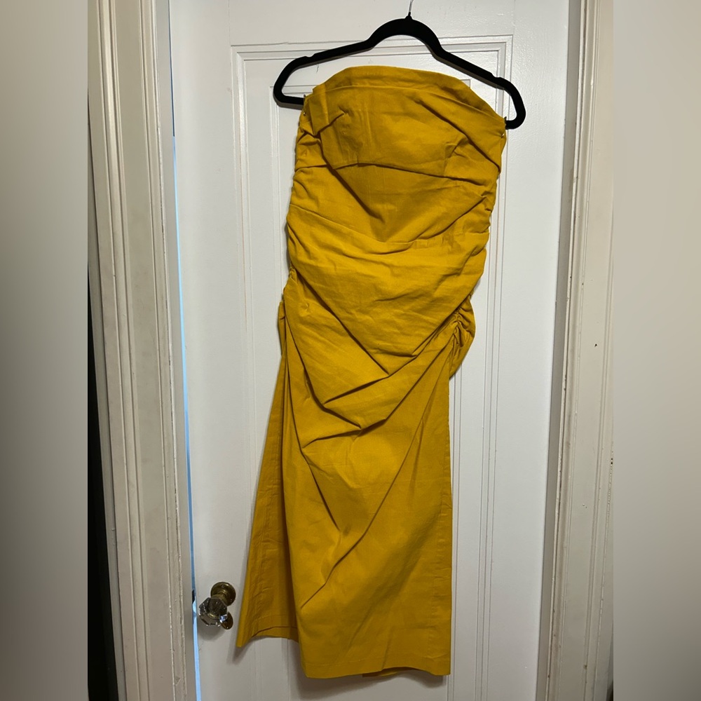 Anthropologie Strapless Yellow Ruched Dress